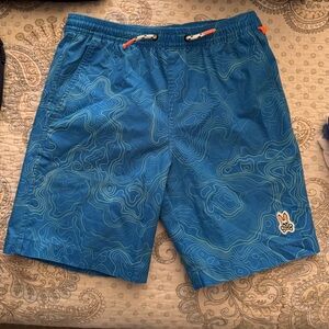 Boys Psycho Bunny swim suit - M (10/12) - blue and green with orange